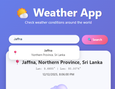Weather App - Real-time weather application by Pirinthaban with API integration